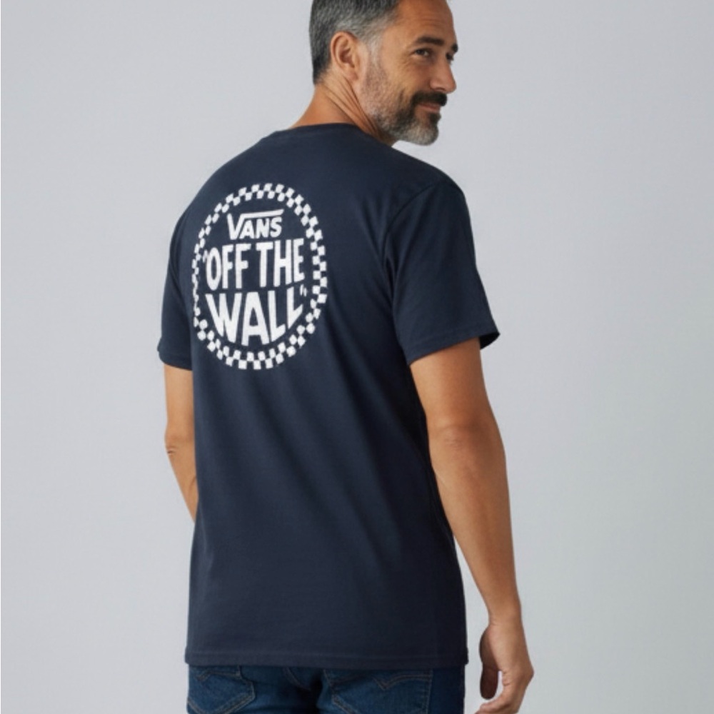 Vans Men's Dark Blue Navy Graphic Tee size S shirt sleeve back logo